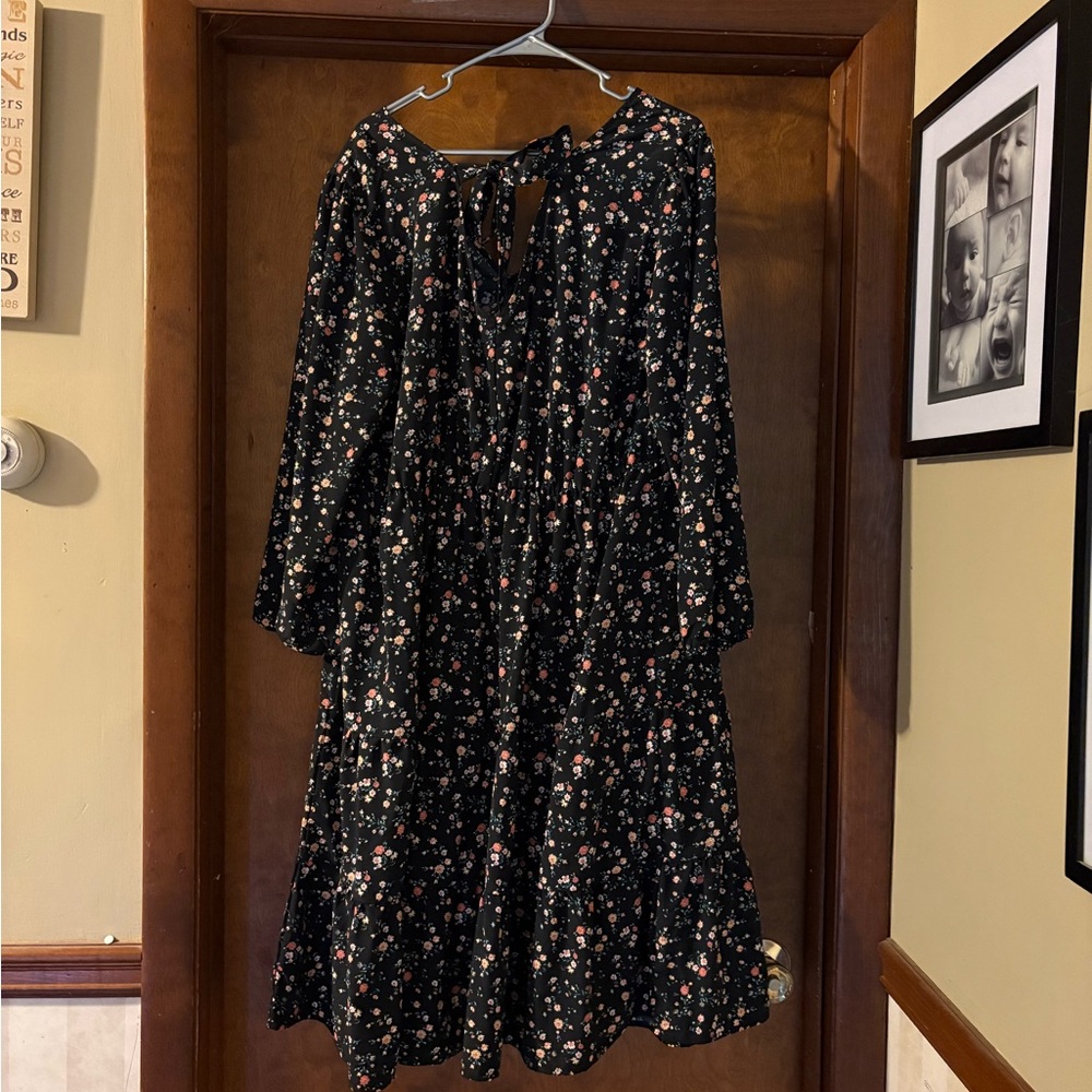 Lily Rose Black Dress with Pink Floral Design